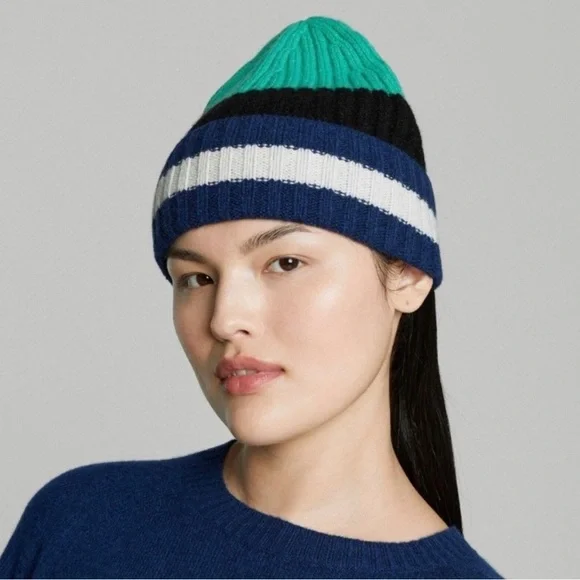 Everlane Cashmere Beanie Hat Striped Unisex NEW with tag - Picture 4 of 4